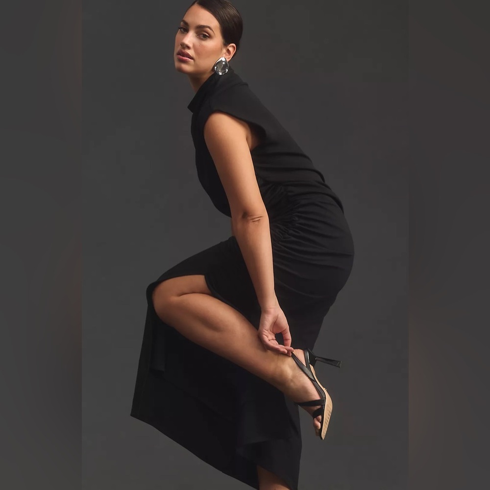 NEW! Anthropologie The Maya Ruched Cowl-Neck Dress in Black - Size XS 🎡 - Picture 8 of 10